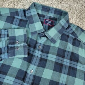 Untuckit Slim Fit Mens XL Black Green Plaid Button Up Long Sleeve Flannel